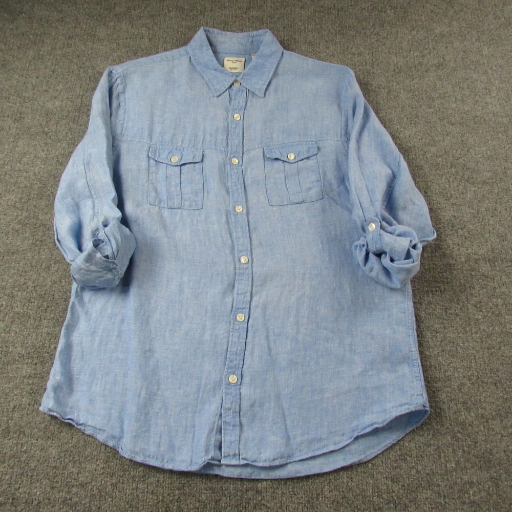 Murano Baird McNutt Linen‎ Shirt Mens Large Blue Slim Fit Long Roll Tab Sleeve - Picture 3 of 11